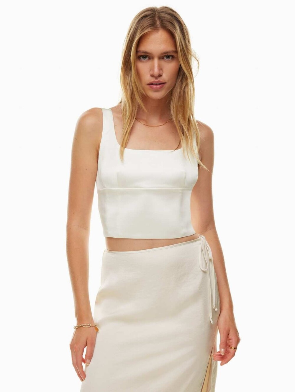 WILFRED Shine Satin Bustier White Birch Cream Tank Top Victorian XXS Aritzia